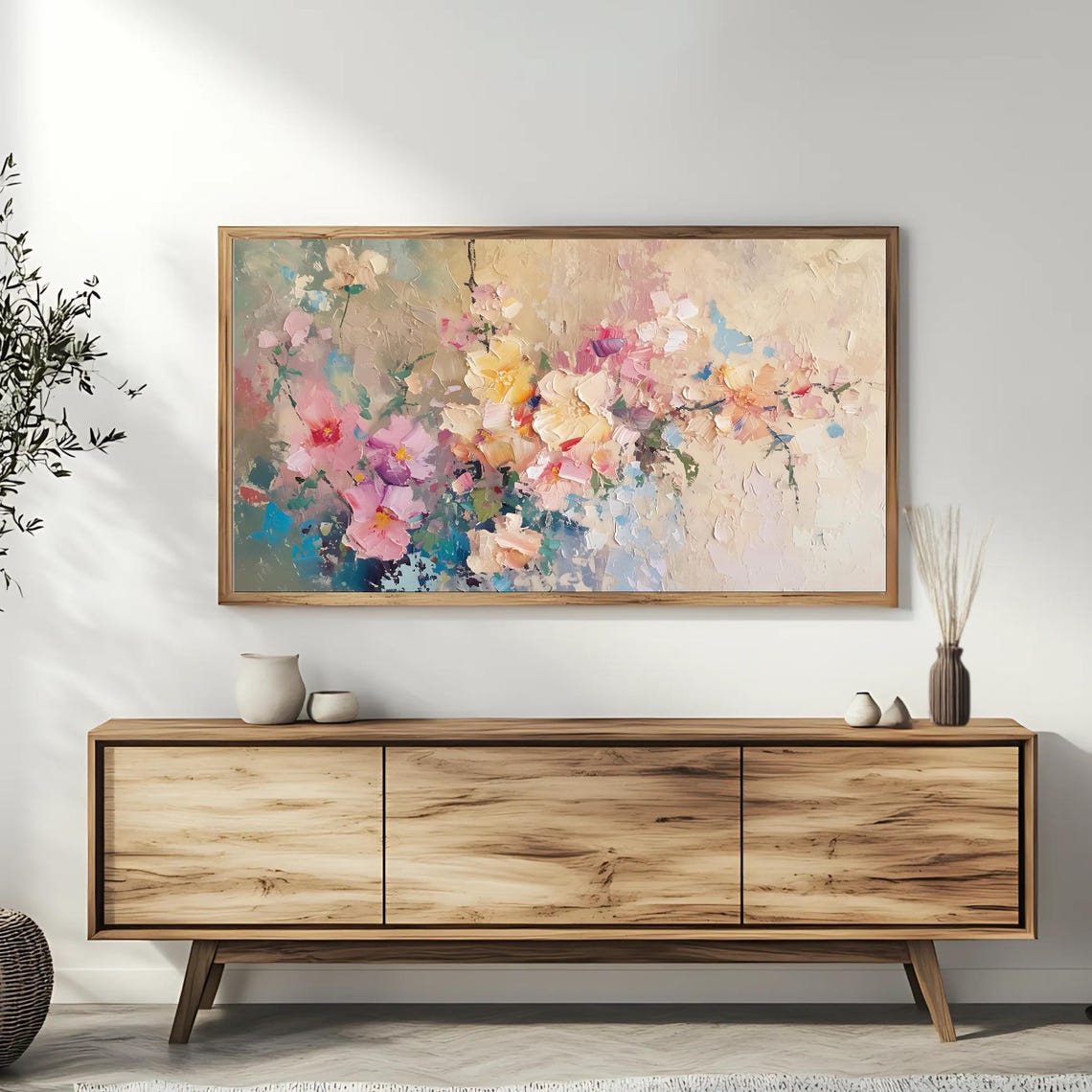 Soft Pastel Floral Bouquet Pink and Cream Impasto Flower Art Poster - Image 3