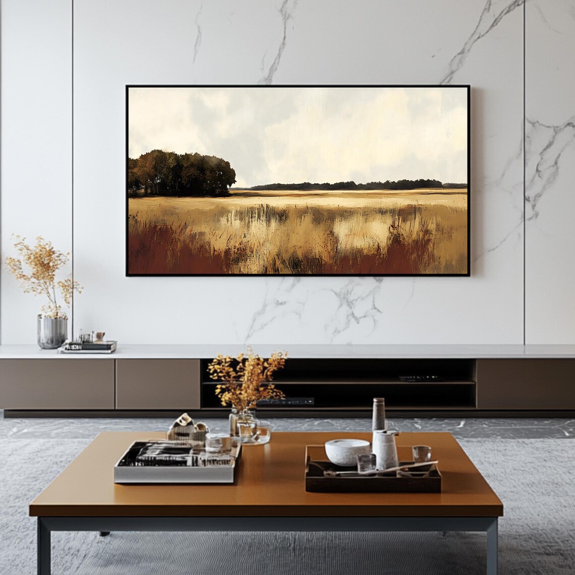 Rustic Field, Neutral Landscape Art Print - Image 2