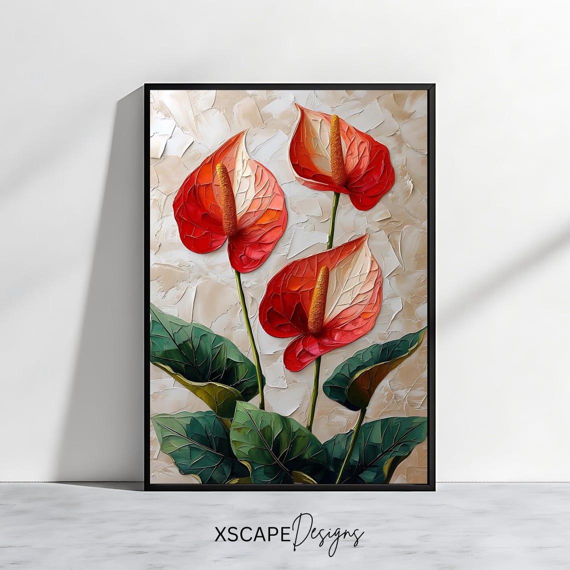 Red Anthurium Flowers Impasto Floral Still Life Botanical Art Poster