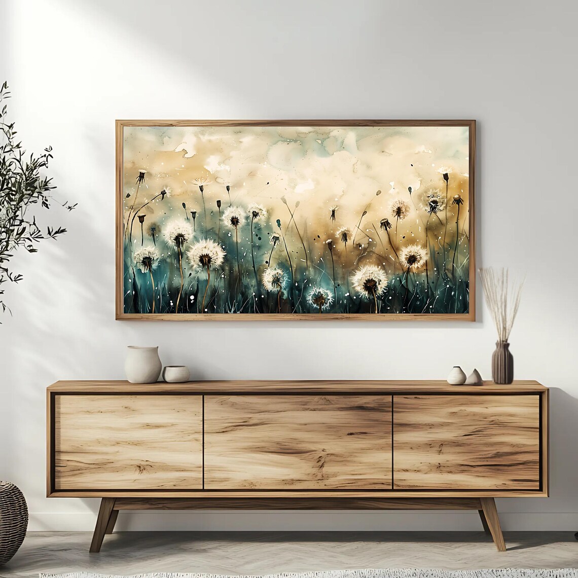 Dreamy Dandelion Meadow Watercolor Wildflower Art Wall Poster - Image 3