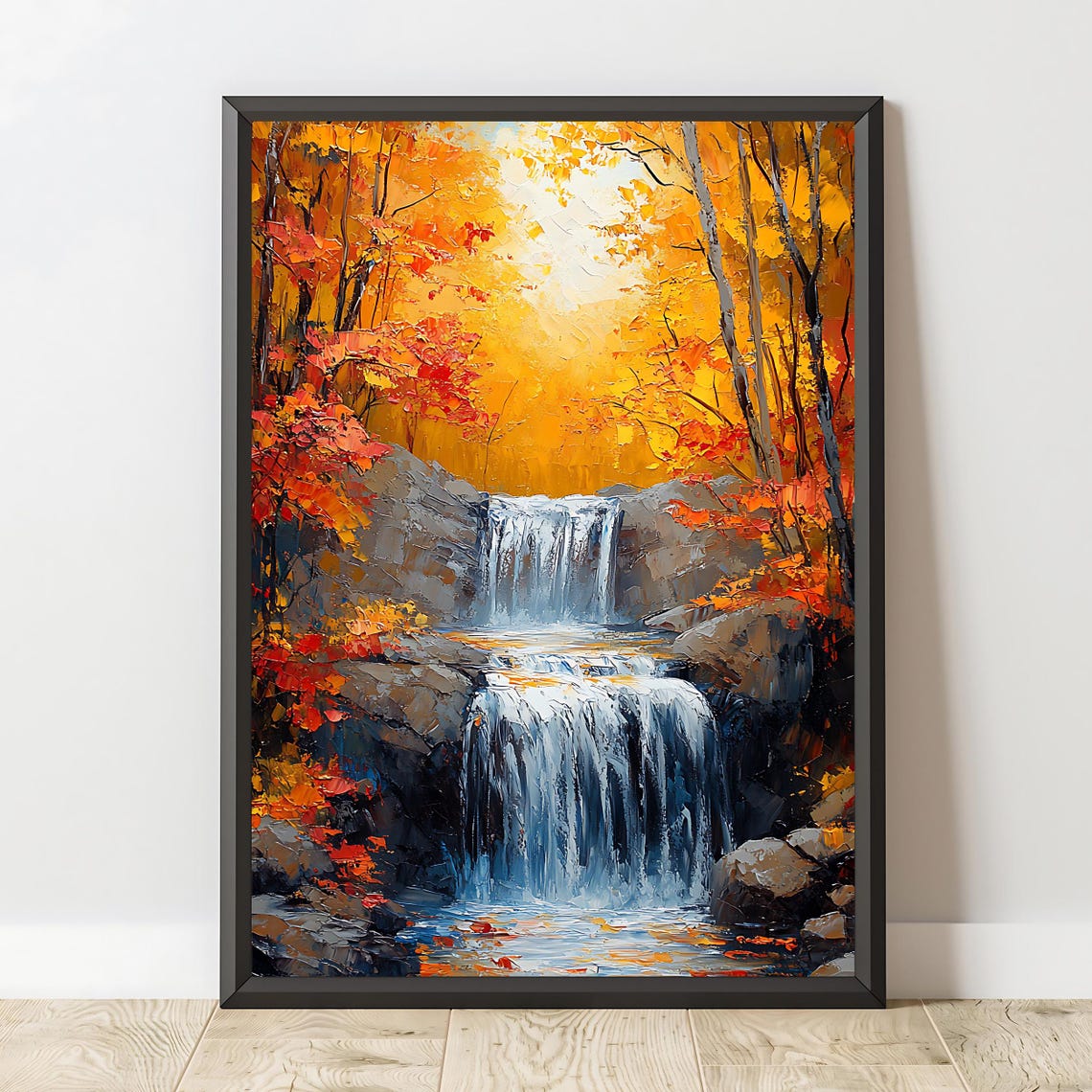 Autumn Waterfall Golden Forest Rocky Cascades Fall Foliage Poster - Image 2
