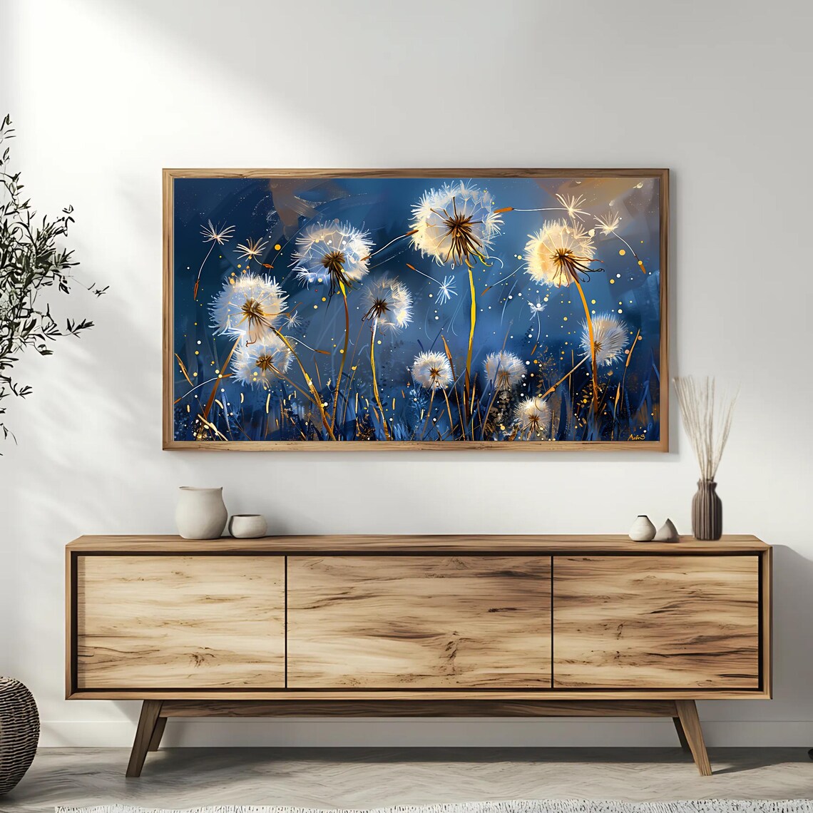 Dandelion Seed Heads Night Sky Golden Stars Botanical TV Art Poster - Image 3