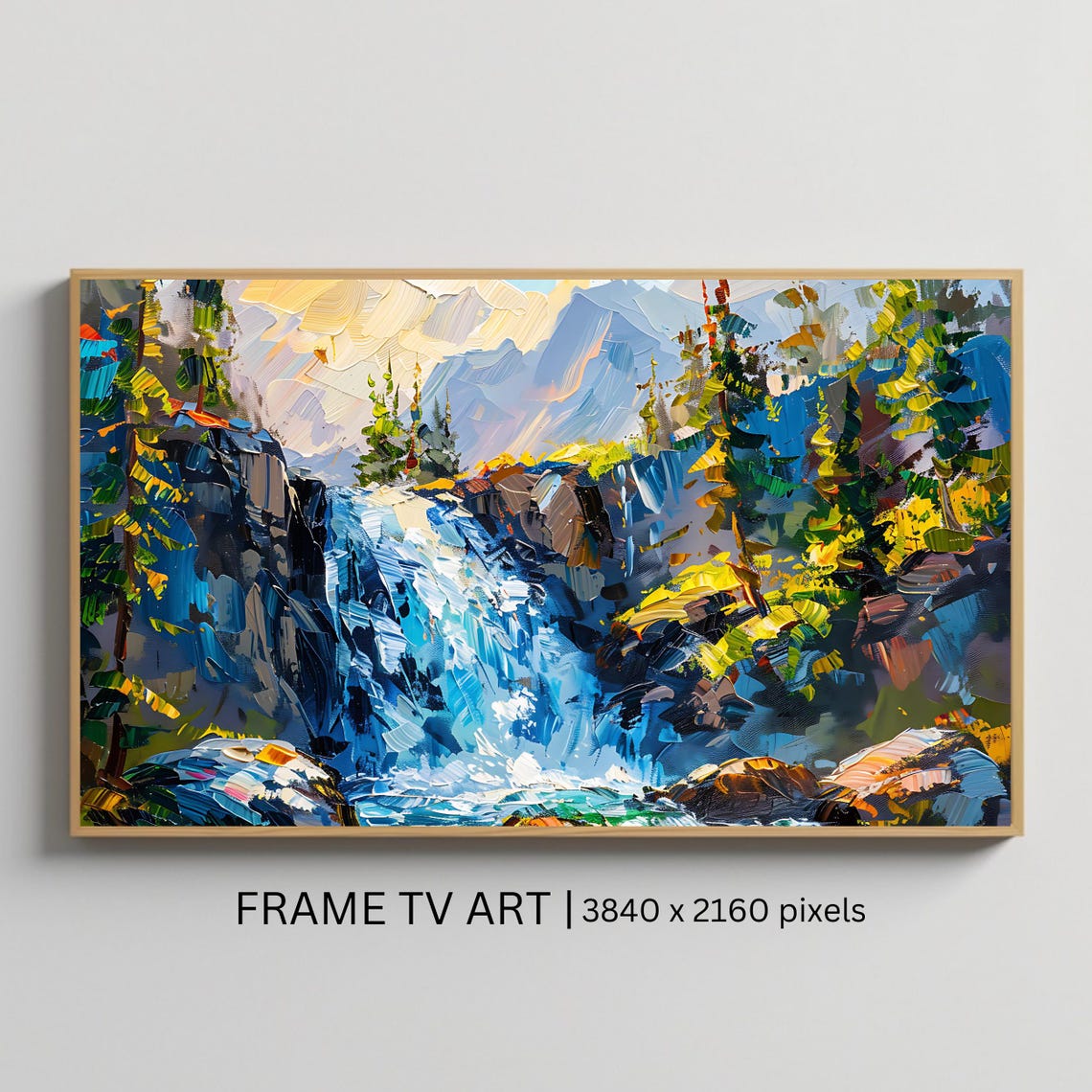 Mountain Waterfall Art For Frame Tv Vibrant Nature Landscape Roku Tv Backdrop