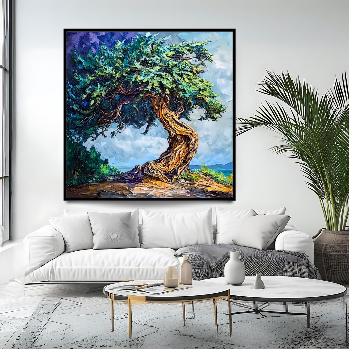 Ancient Olive Tree Art Print Rustic Mediterranean Wall Decor Square Nature Landscape Painting - Image 4
