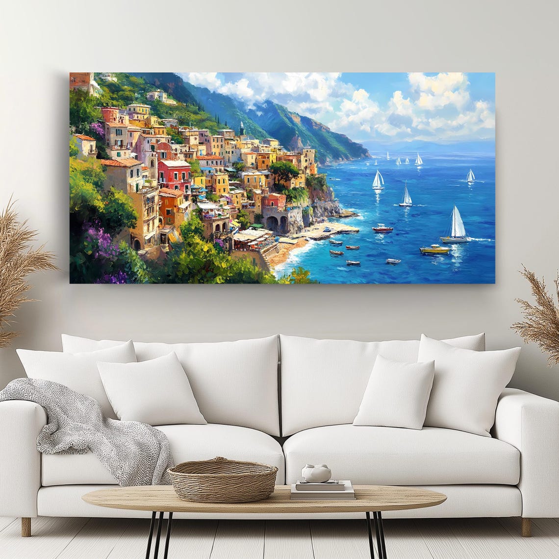 Amalfi Coast Colorful Cliffside Village Sailboats Mediterranean Poster - Image 2