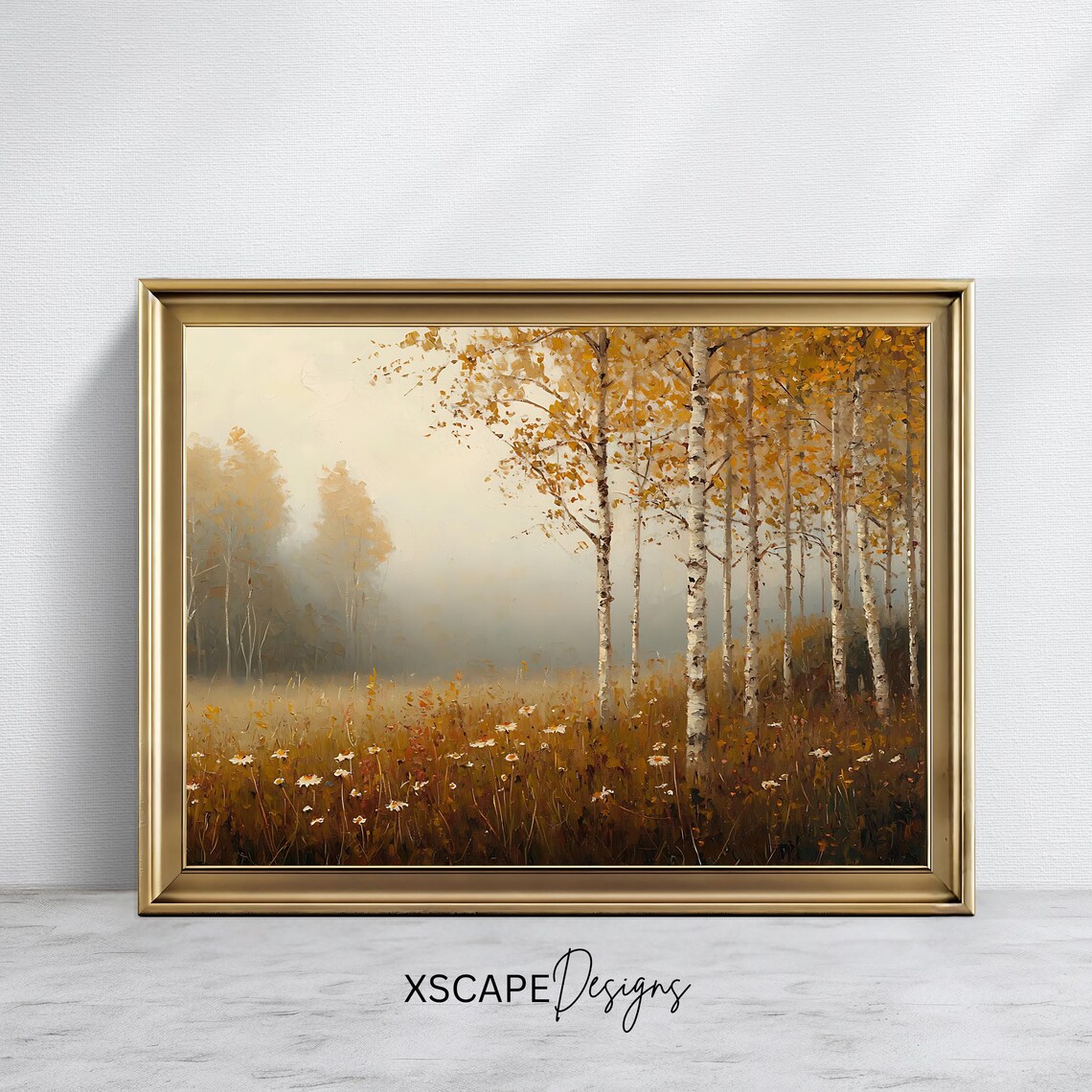 Rustic Birch Forest, Vintage Autumn Landscape