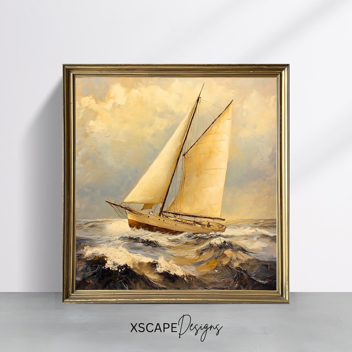Vintage Sailing Wall Art Square Nautical Print Antique Boat Painting Ocean Inspired Decor