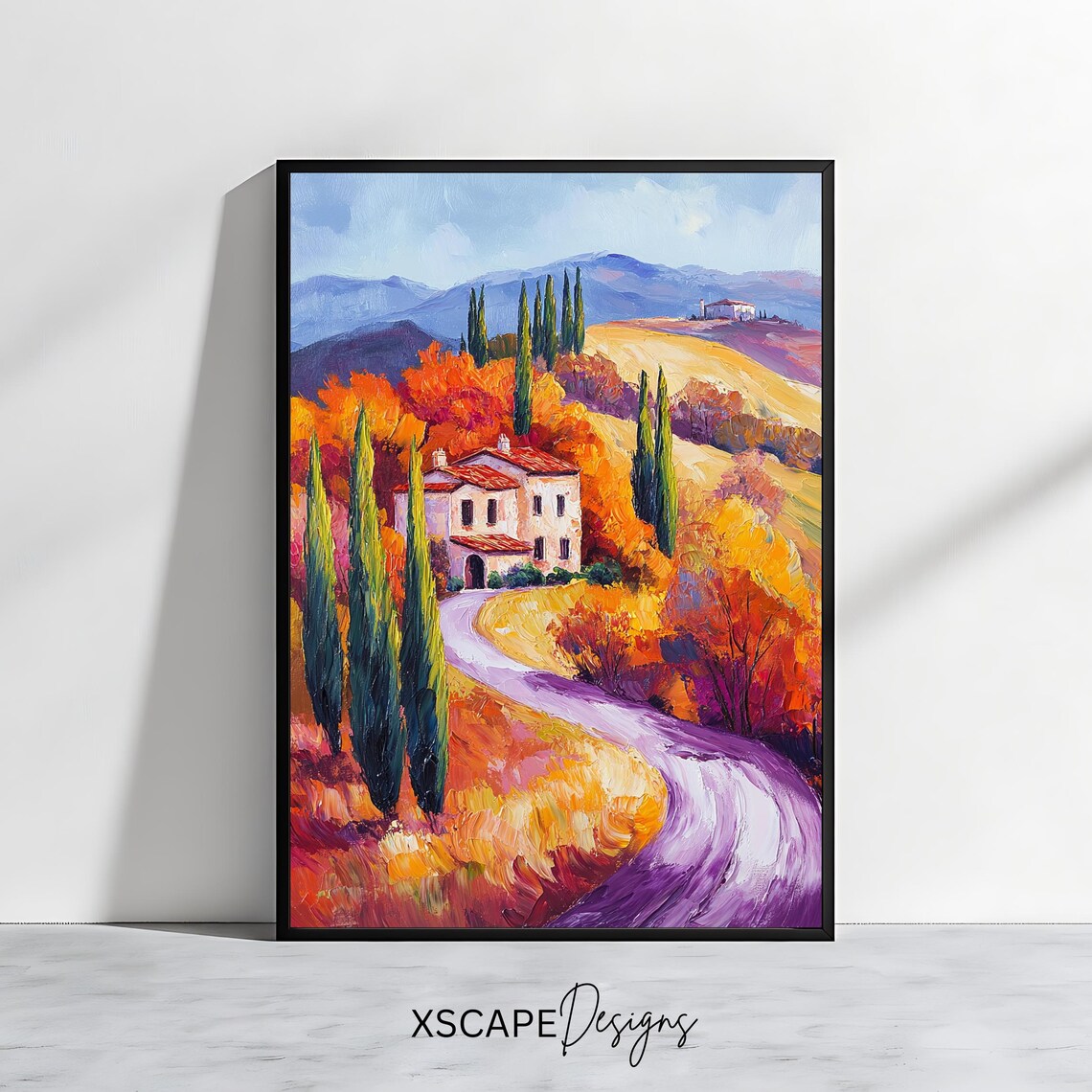 Tuscan Countryside Autumn Villa Winding Road Cypress Foliage Poster