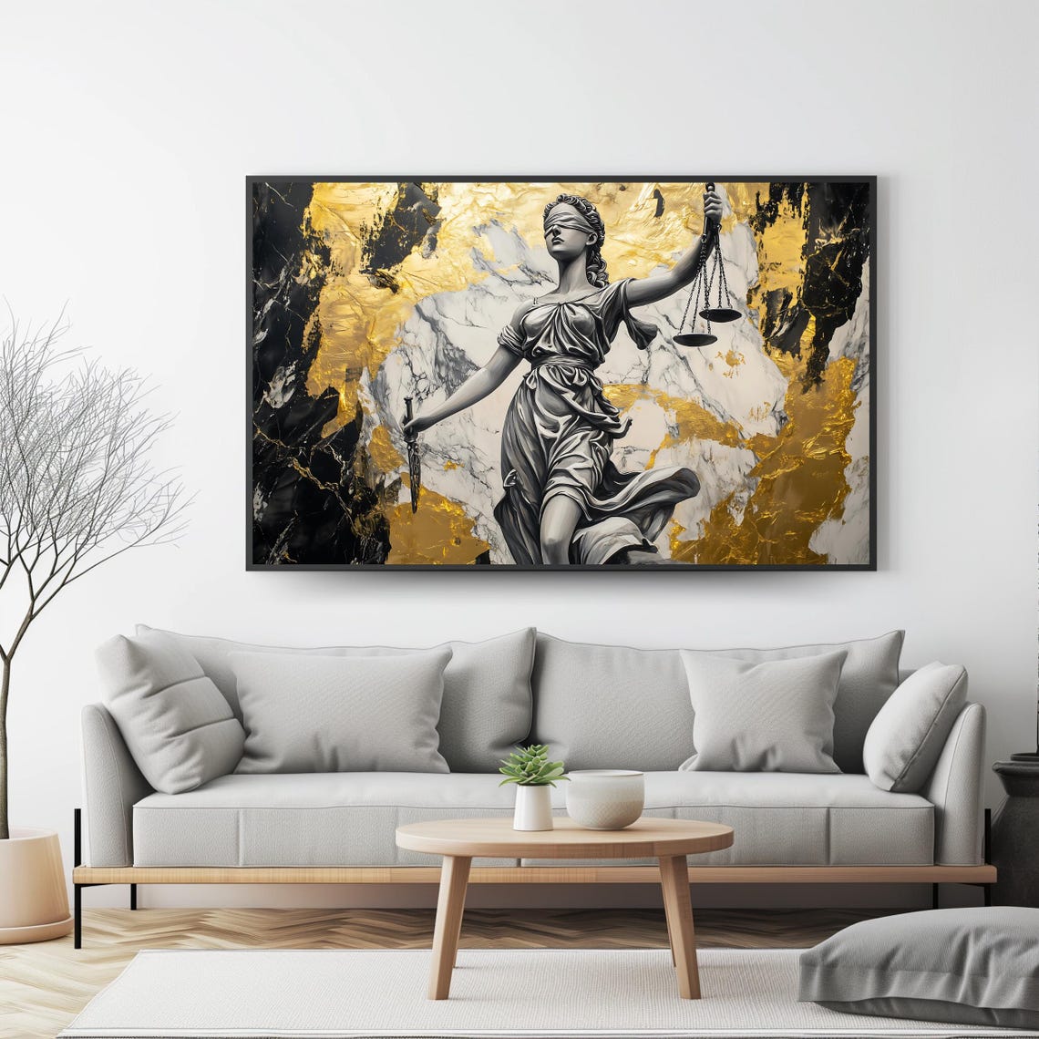 Lady Justice Statue Gold Marble Blindfold Scales Sword Legal Art Print - Image 4