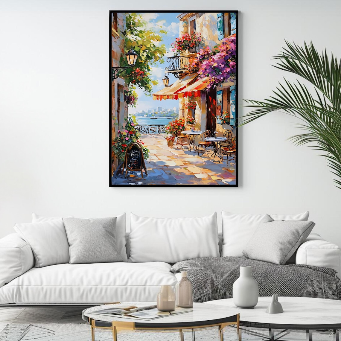 Charming Caf Artwork, Mediterranean Courtyard Art Print - Image 4