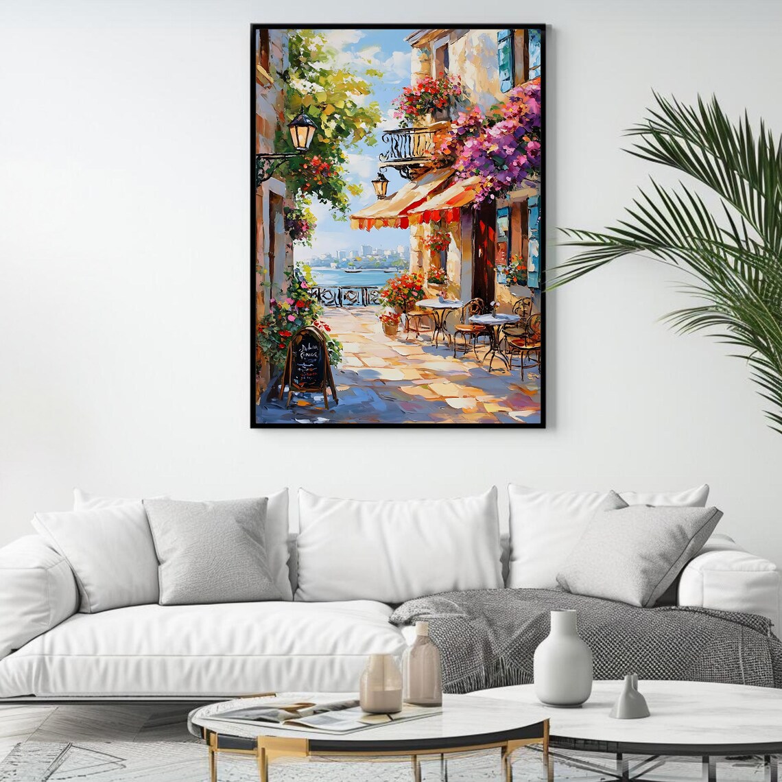 Charming Café Mediterranean Balcony Art Print - Image 4