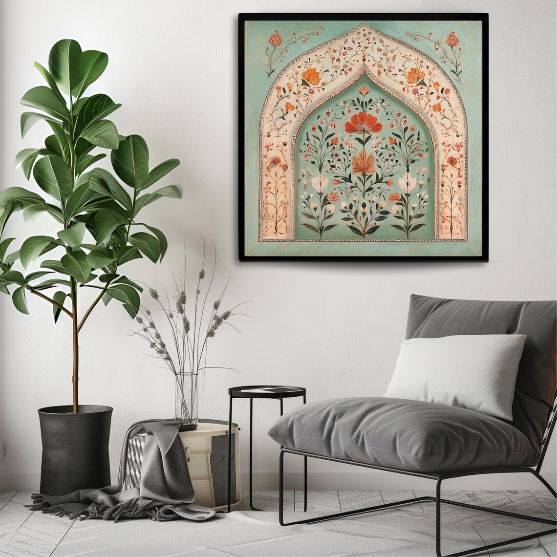 Moroccan Square Floral Arch, Elegant Boho Art Print - Image 3