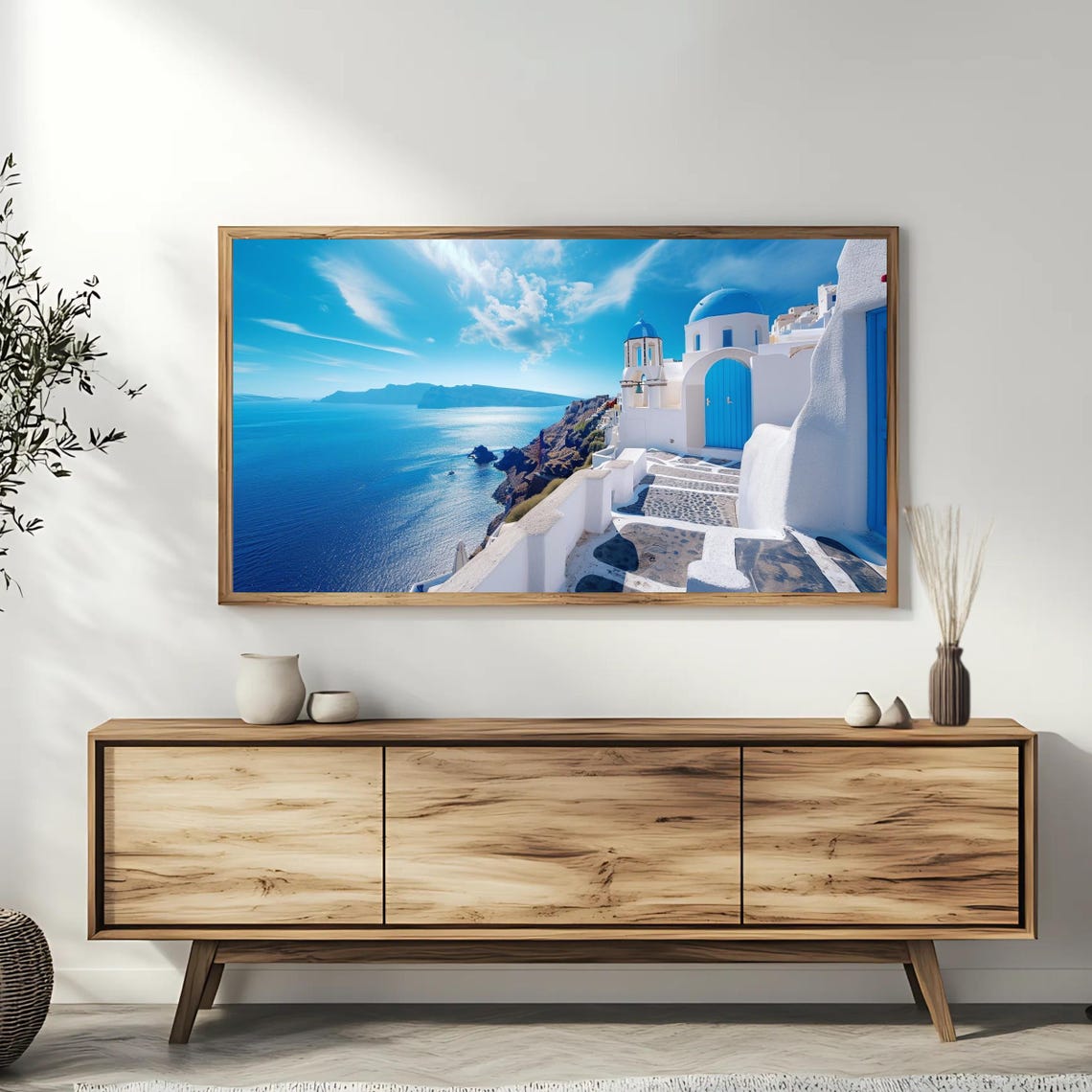 Santorini Greece Blue Domes Caldera View Aegean Coast Travel Poster - Image 3