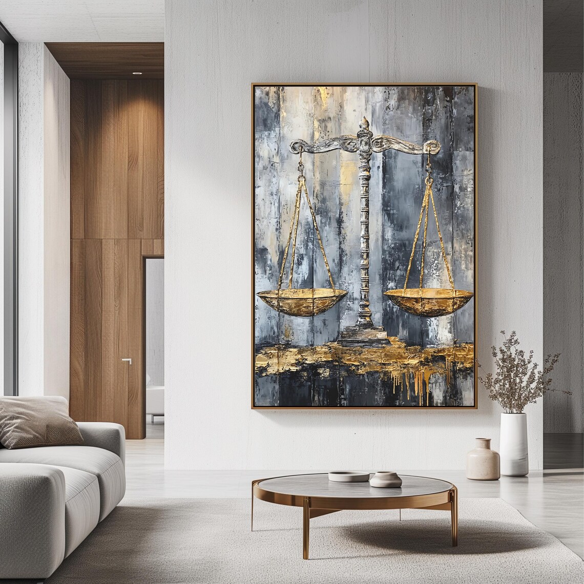 Scales Of Justice Gold Leaf Gray Modern Legal Office Wall Art Poster - Image 3