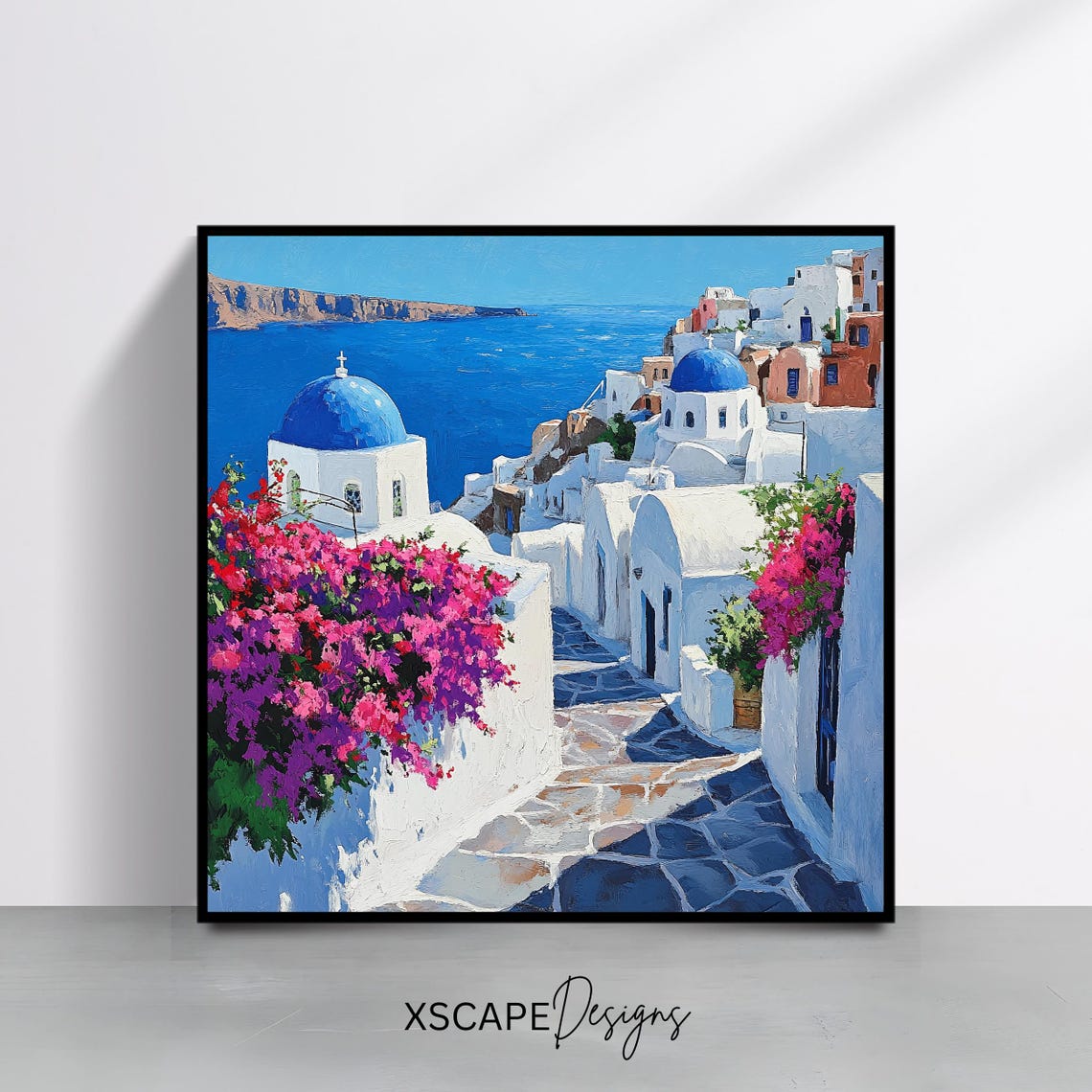 Santorini Greece Oia Blue Domes Sunset Caldera View Travel Poster