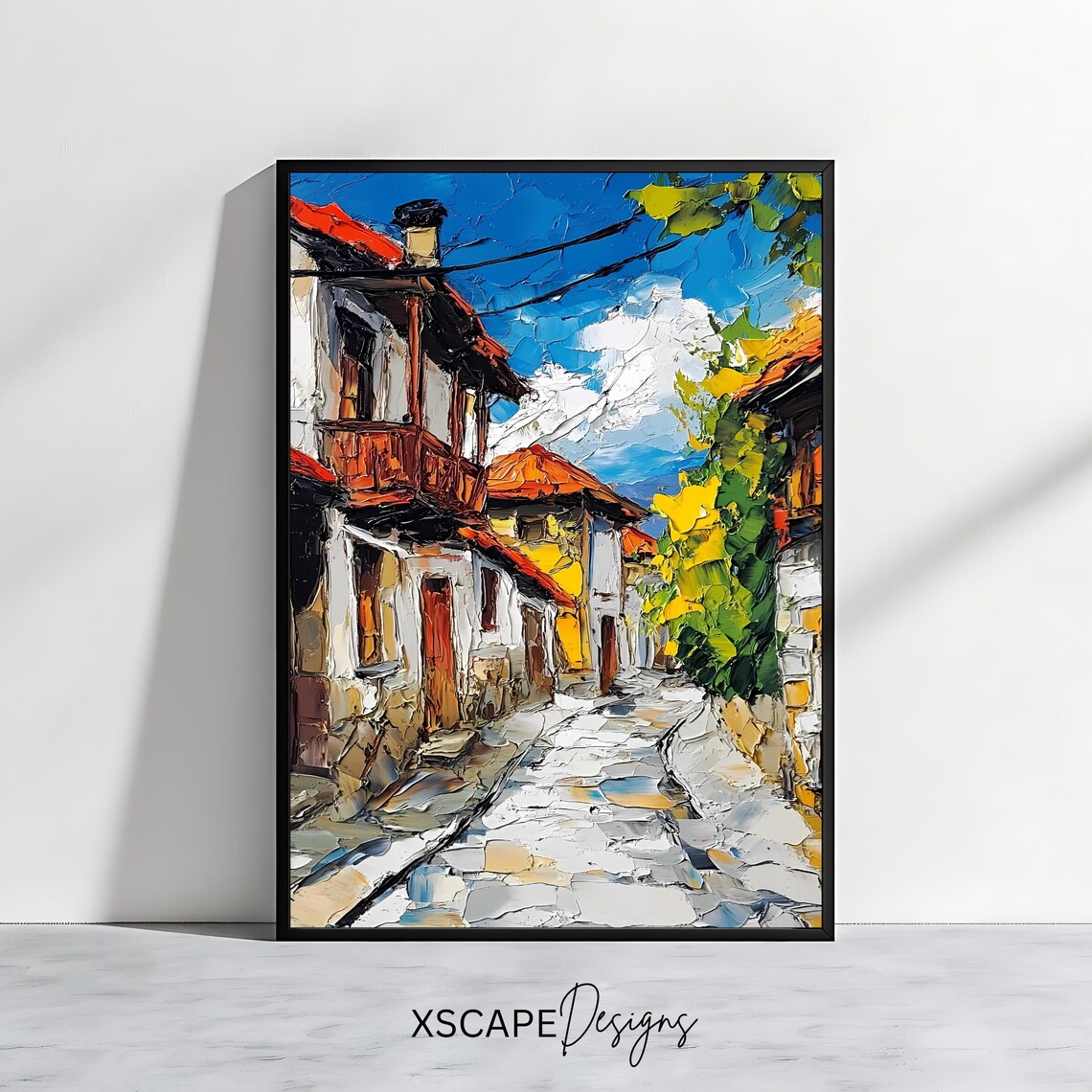Rustic Village Street, Charming Landscape Art Print