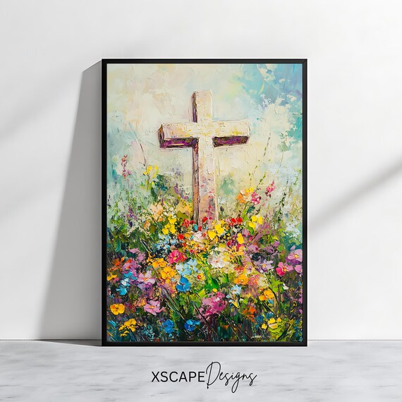 Floral Cross Painting Christian Faith Art Wildflowers Hope Religious Wall Art