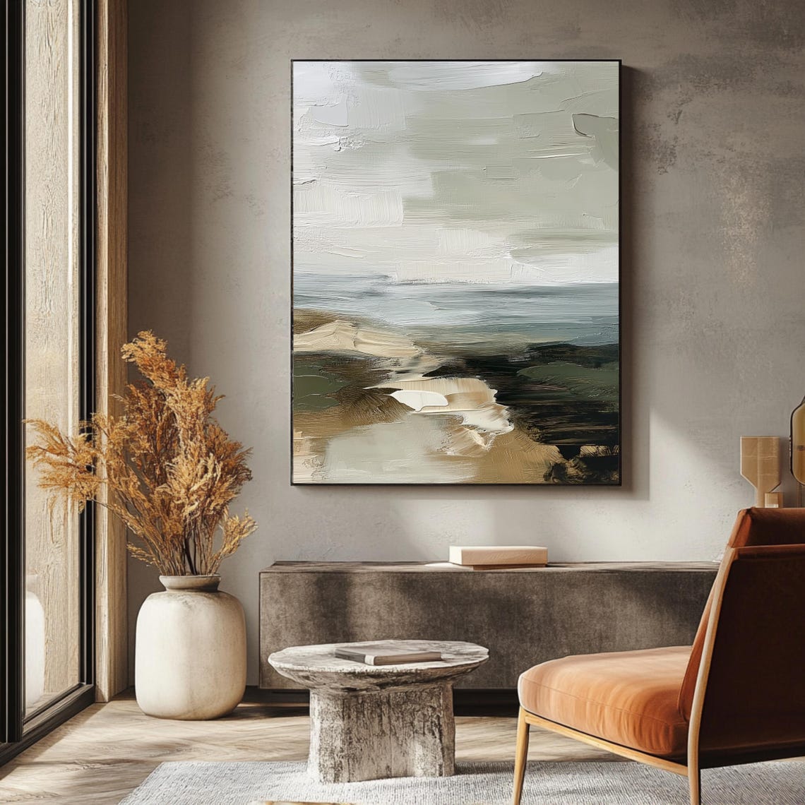 Abstract Neutral Coastal Landscape Soft Beige Ocean Wall Art Poster - Image 3