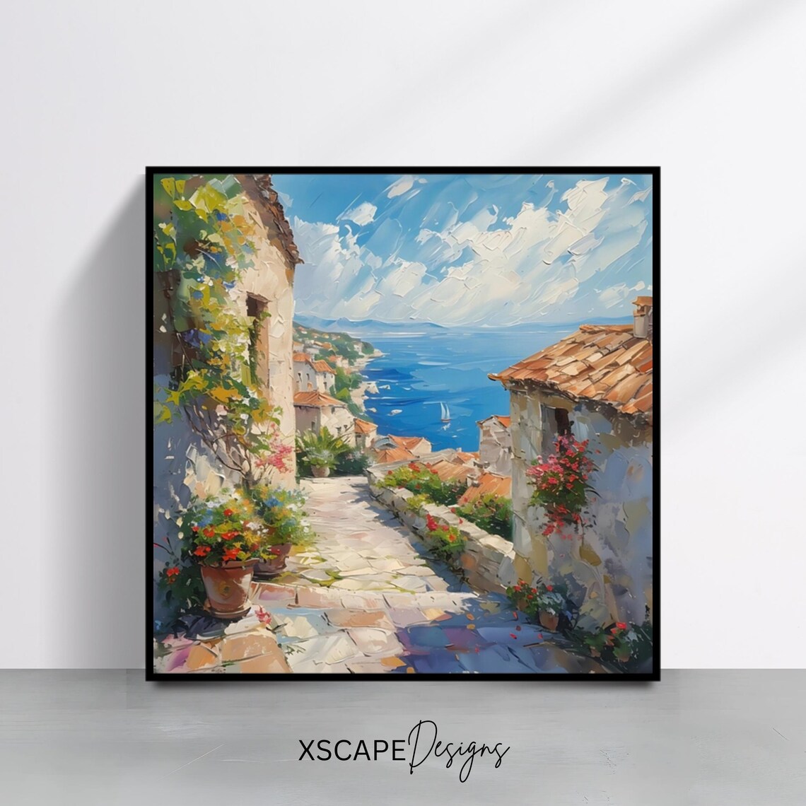 Italian Seaside Square, Mediterranean Landscape Poster