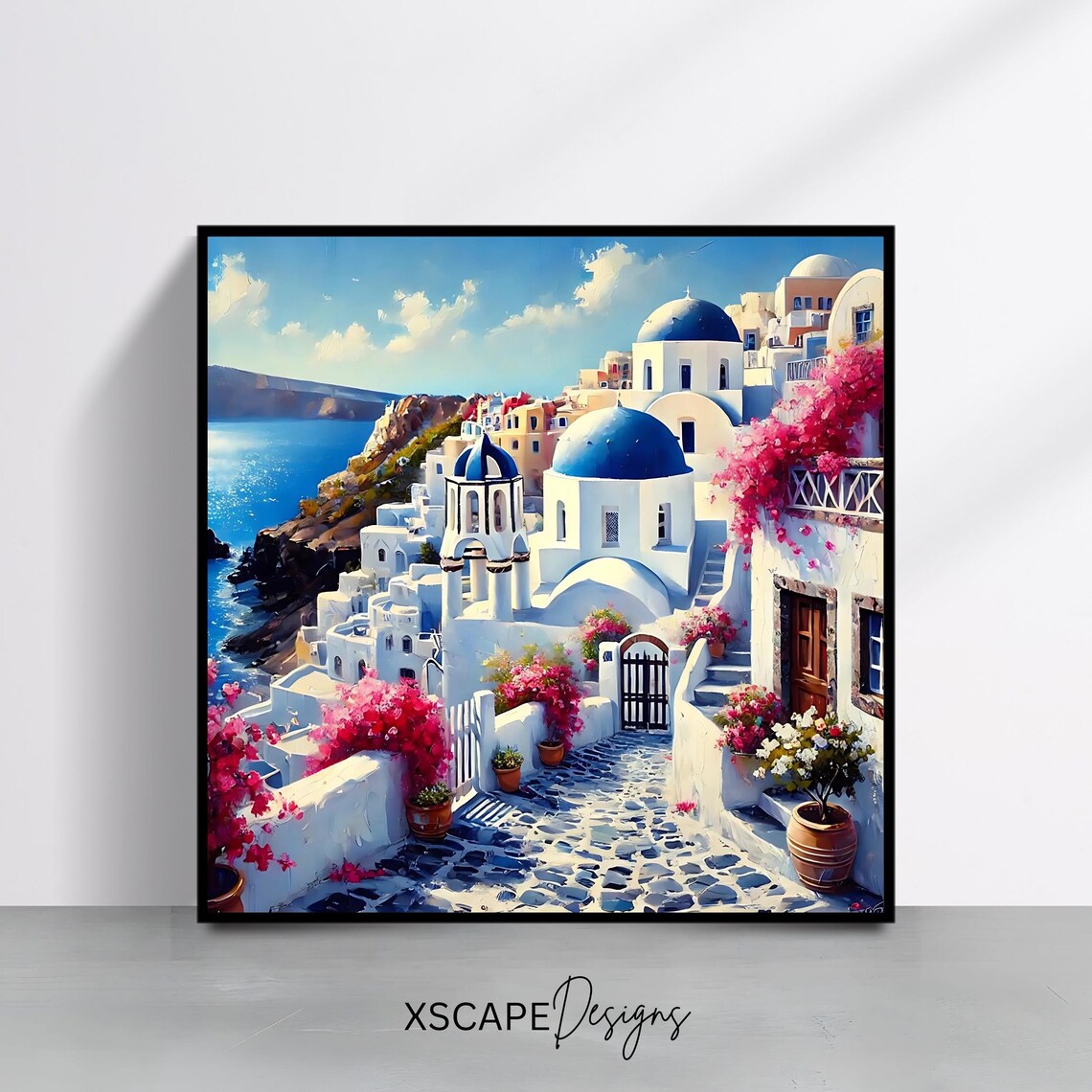 Santorini Art Print, Modern Coastal Greek Island