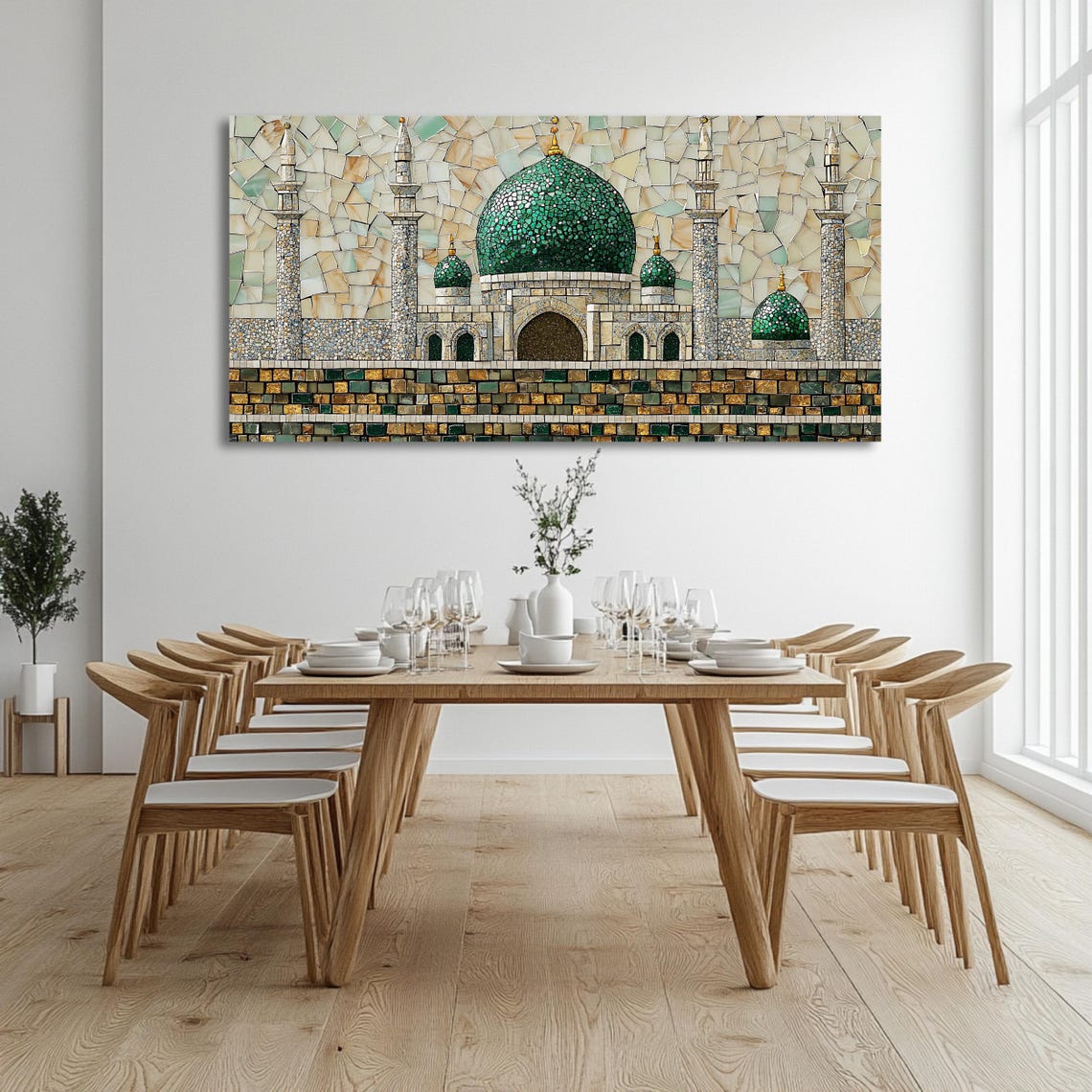 Al Masjid An Nabawi Green Dome Mosaic Panoramic Islamic Wall Art - Image 3