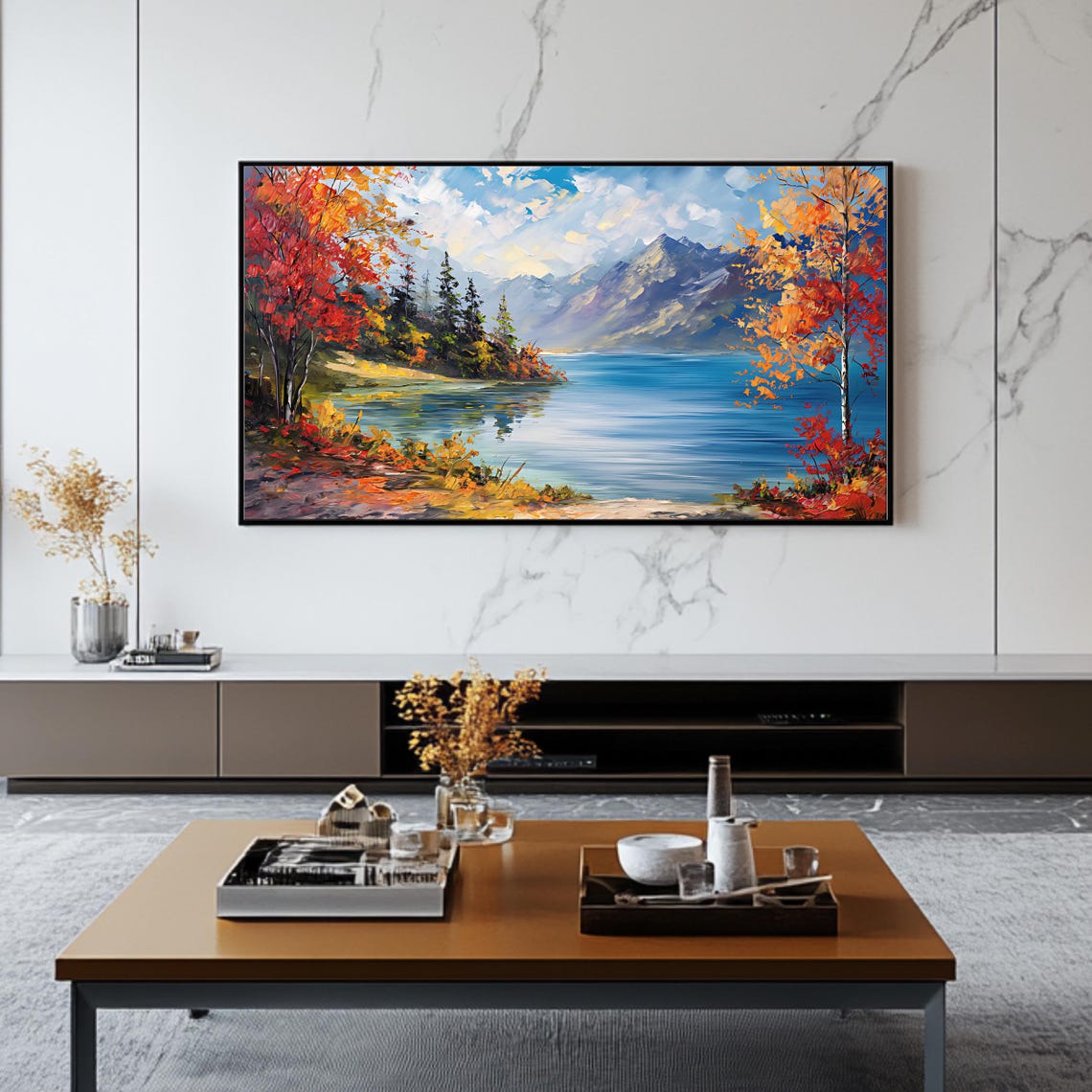 Autumn Mountain Lake Red Fall Foliage Landscape Travel Poster - Image 2