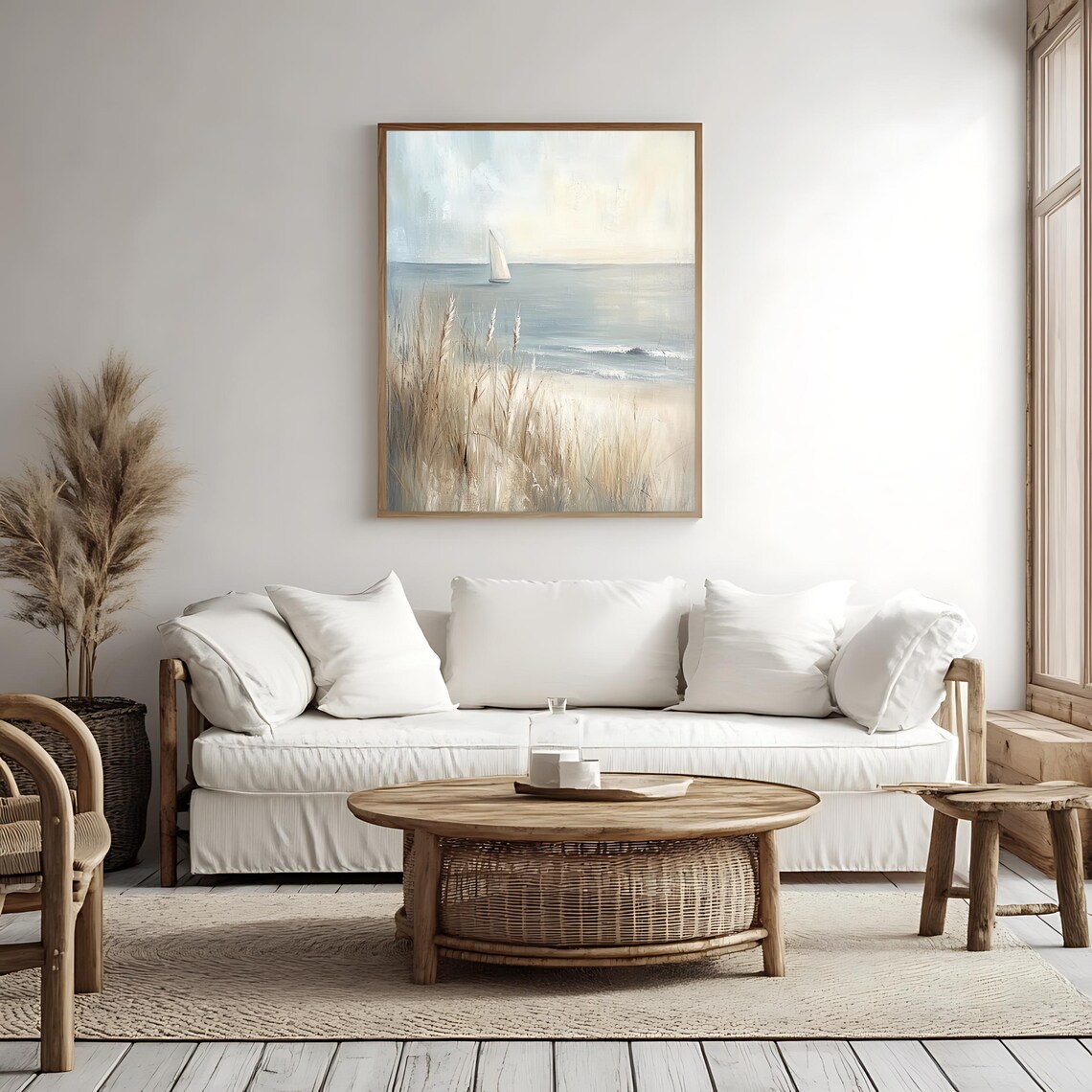 Vintage Coastal Art Print Sailboat Beach Wall Art Neutral Nautical Decor Rustic Ocean Landscape - Image 4