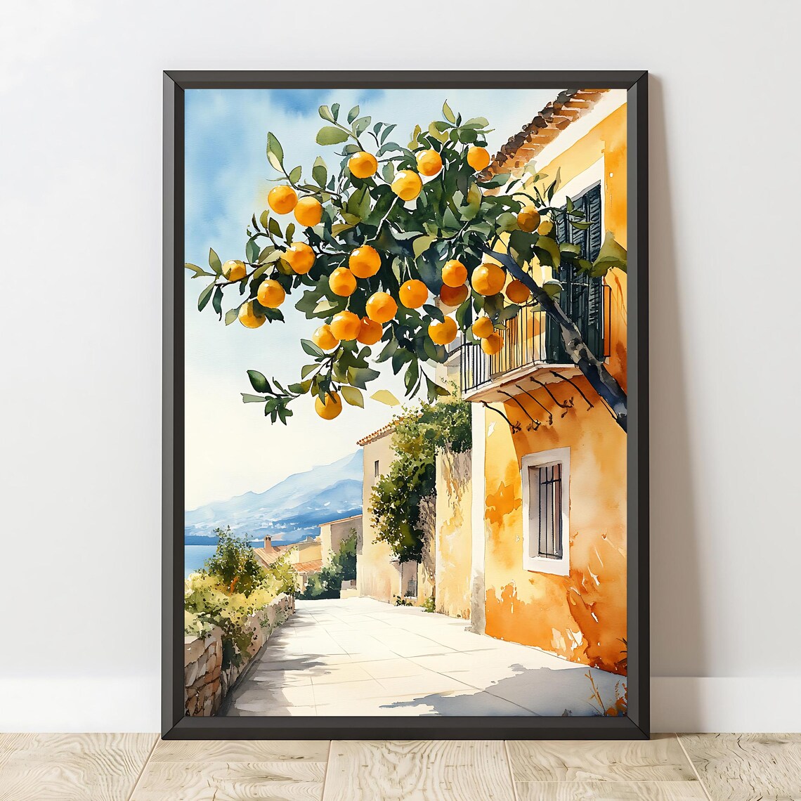 Orange Tree Art Print, Mediterranean Village Decor - Image 2
