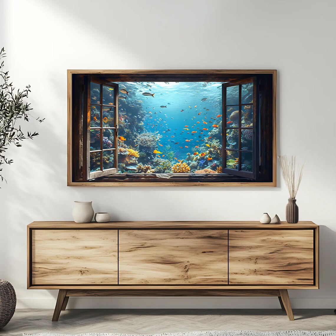 Open Window Underwater Aquarium Coral Reef Fish Wall Art Poster - Image 3
