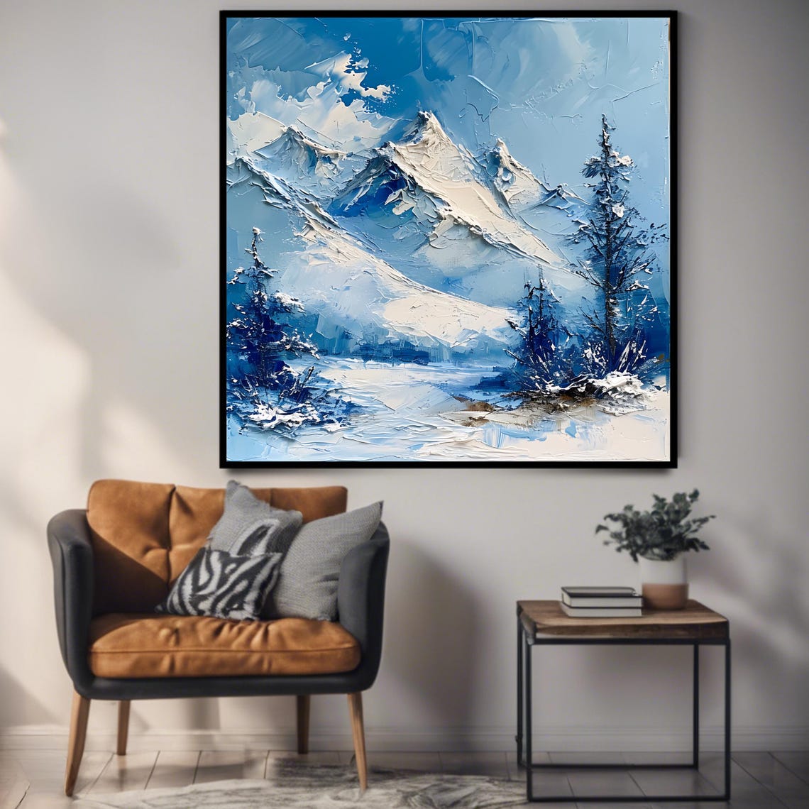 Winter Mountain Art Print Snowy Landscape Wall Art Square Decor For Home - Image 3