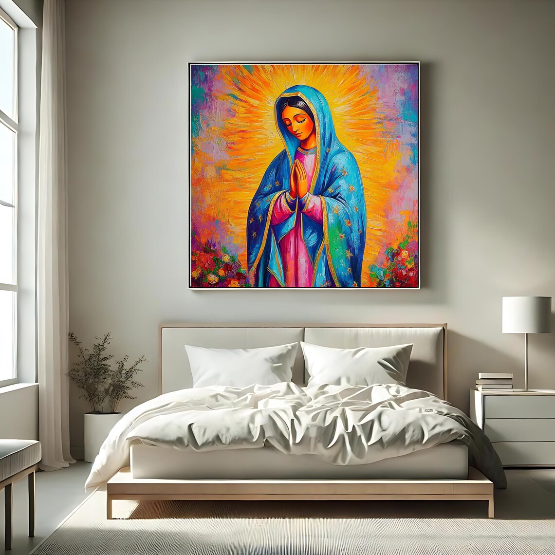 Our Lady of Guadalupe Praying Blue Mantle Catholic Religious Art Print - Image 2