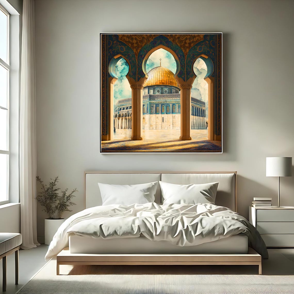 Masjid Al Aqsa Golden Dome Framed By Islamic Arches Jerusalem Poster - Image 2