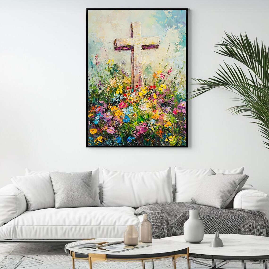 Floral Cross Painting Christian Faith Art Wildflowers Hope Religious Wall Art - Image 4