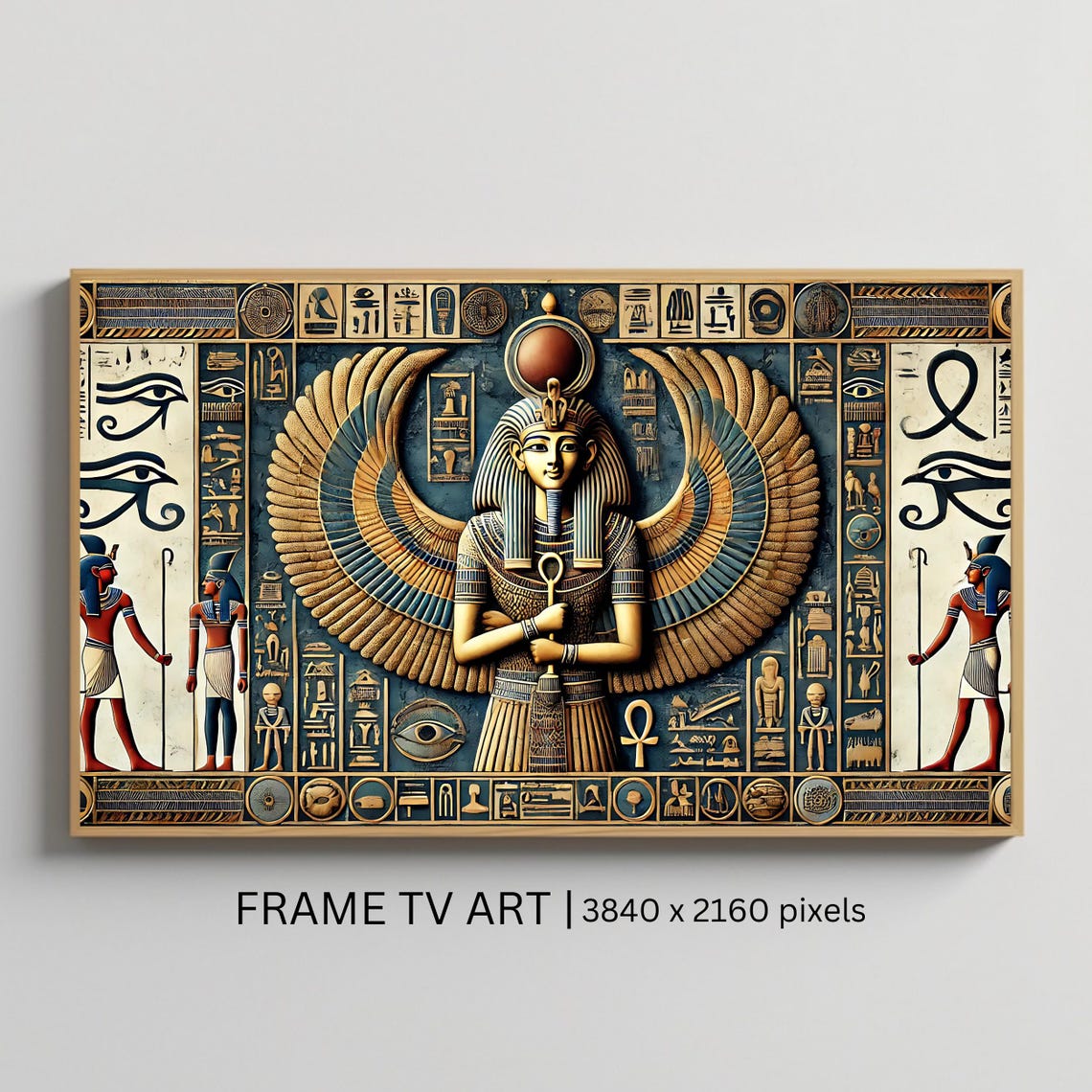 Ancient Egyptian Winged Goddess Hieroglyphs Golden Pharaoh Art Poster