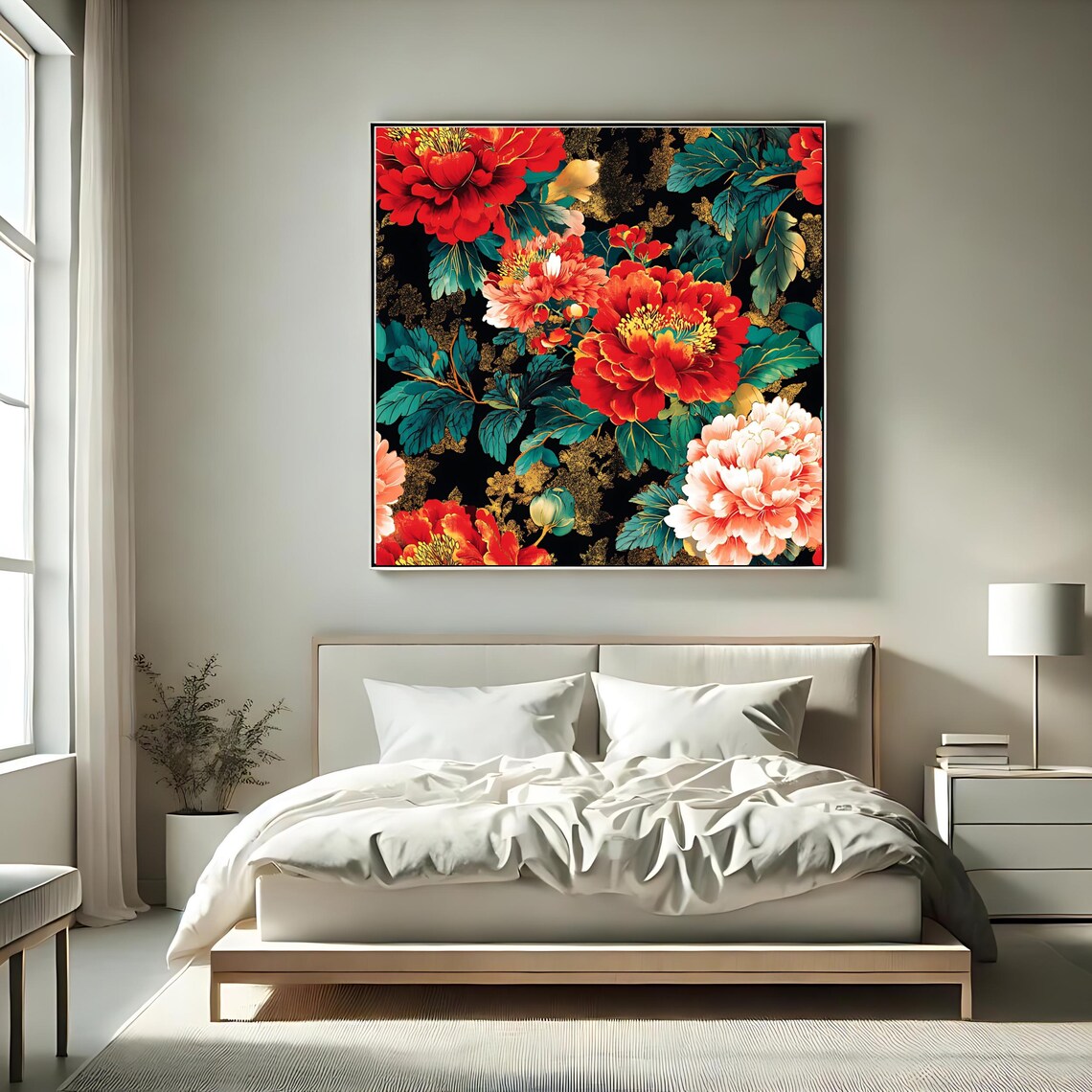 Square Floral Art Print, Modern Botanical Peony - Image 2