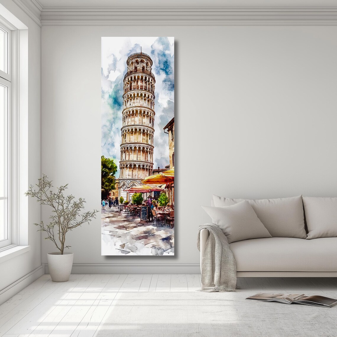 Leaning Tower Of Pisa Watercolor Street Cafe Italy Travel Poster - Image 2