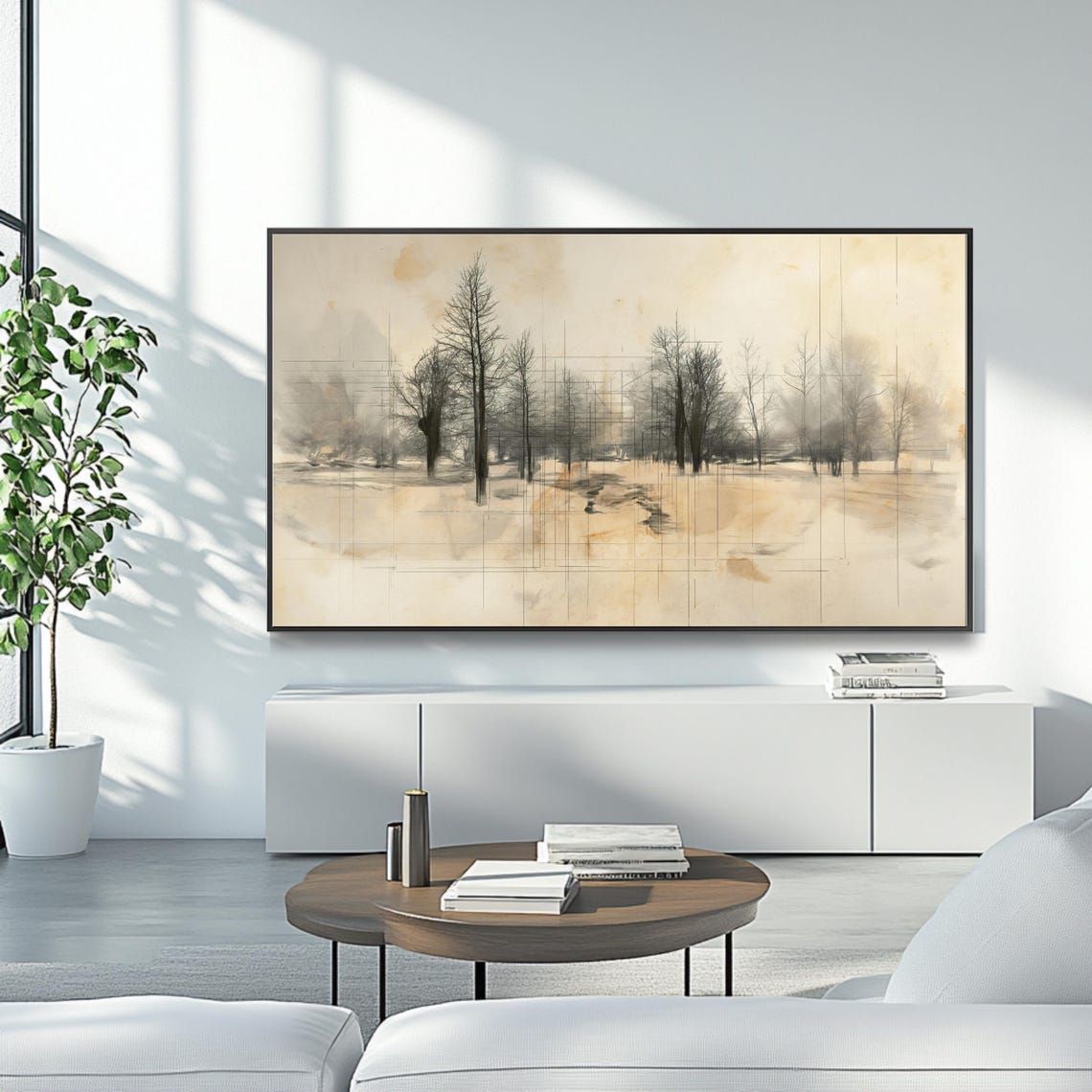 Minimalist Winter Trees Snow Landscape Sketch Art Travel Poster - Image 4