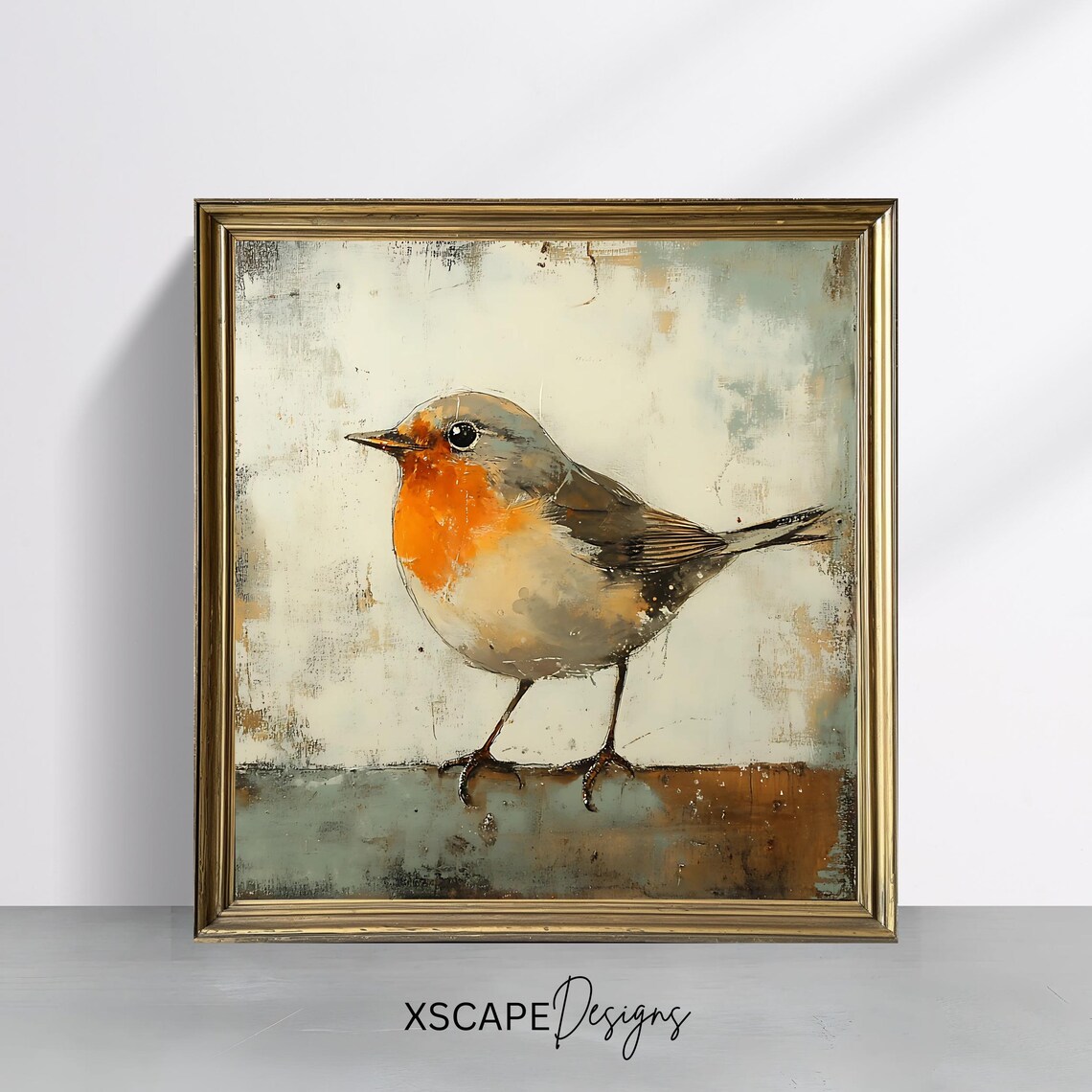 Vintage European Robin Bird Painting Rustic Nature Wall Art Poster