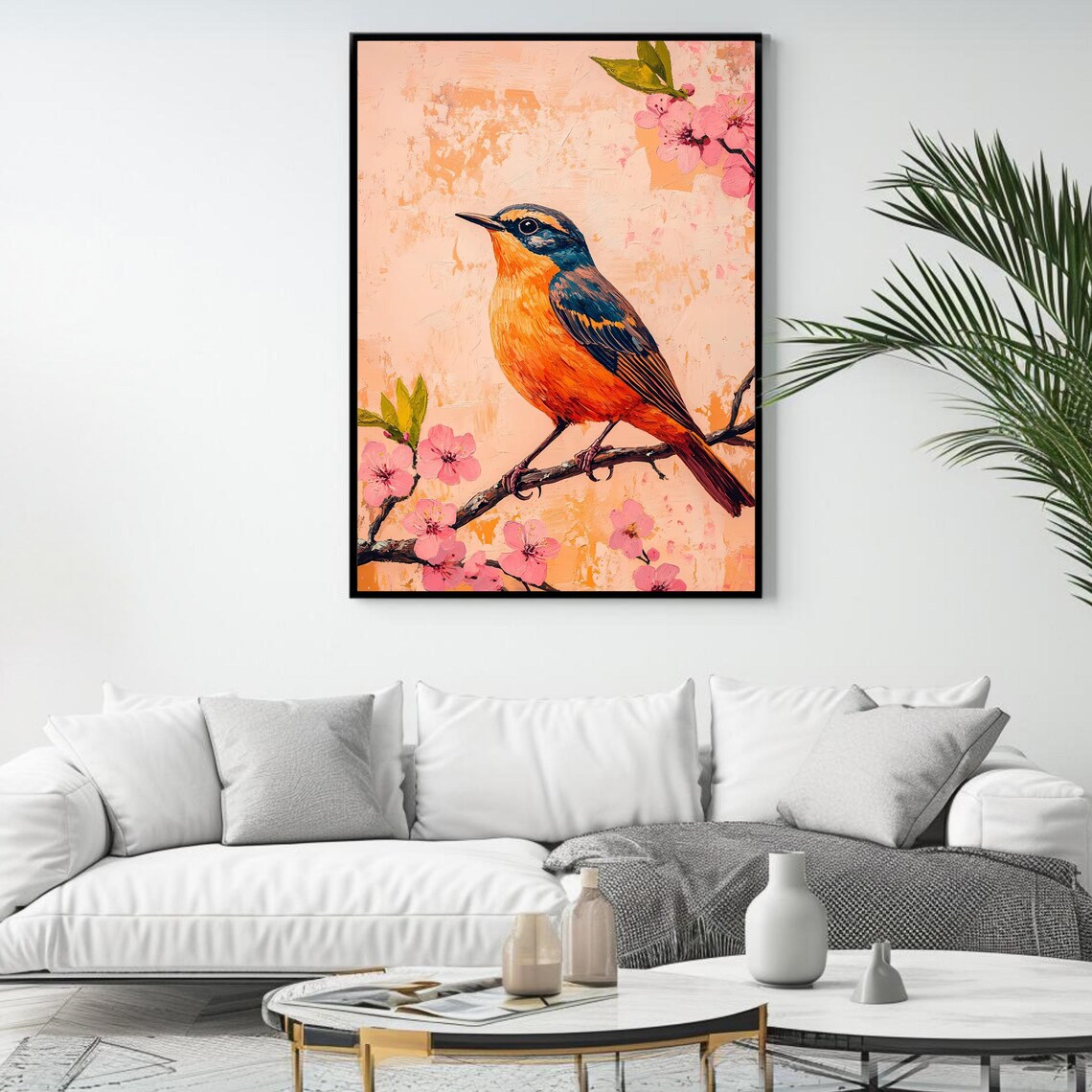 Bird Blossom Art Print, Floral Spring Nature - Image 4