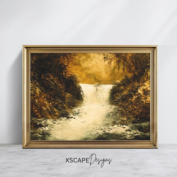 Vintage Waterfall Art Print Rustic Nature Wall Decor Serene Forest Scene Landscape Timeless Home Decor