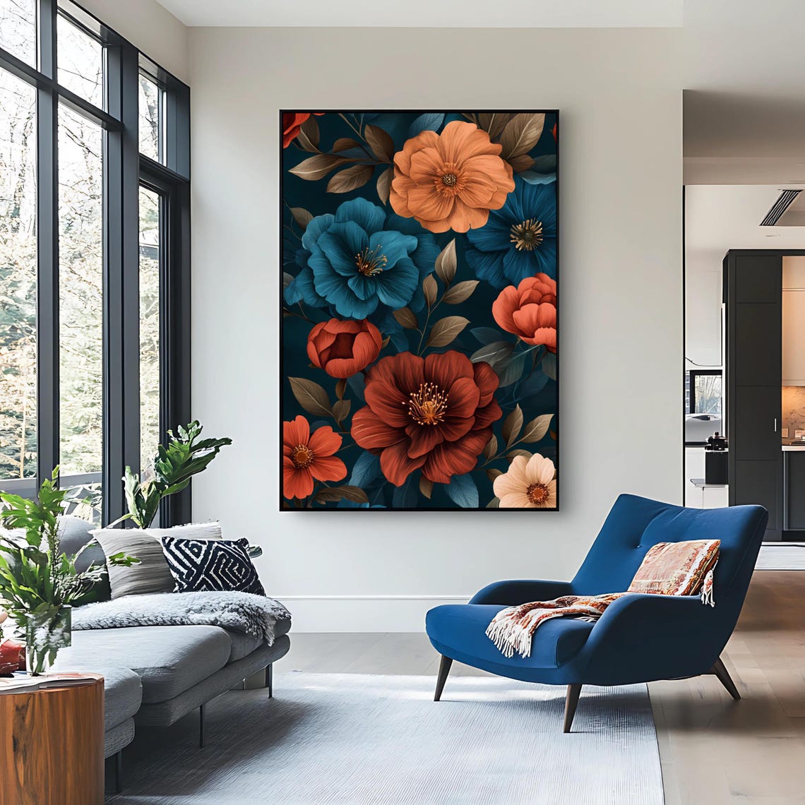 Dark Floral Art Print Elegant Botanical Wall Decor Moody Flower Artwork Vertical Wall Art Instant - Image 2