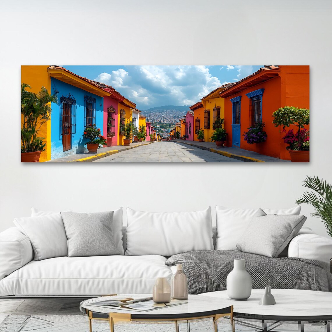 Colorful Mexican Colonial Street Old Town Sunny Day Travel Poster - Image 4
