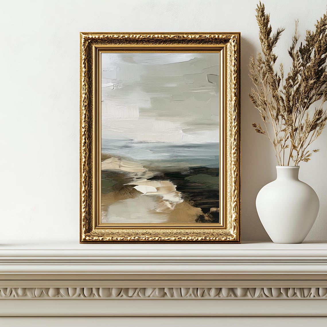 Abstract Neutral Coastal Landscape Soft Beige Ocean Wall Art Poster - Image 2