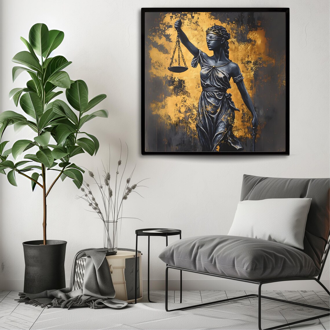 Lady Justice Black And Gold Statue Blindfold Scales Dramatic Wall Art Poster - Image 3