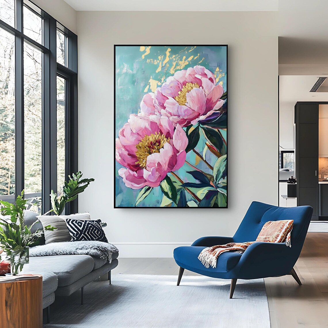 Pink Peony Bloom, Elegant Floral Decor Art Print - Image 2