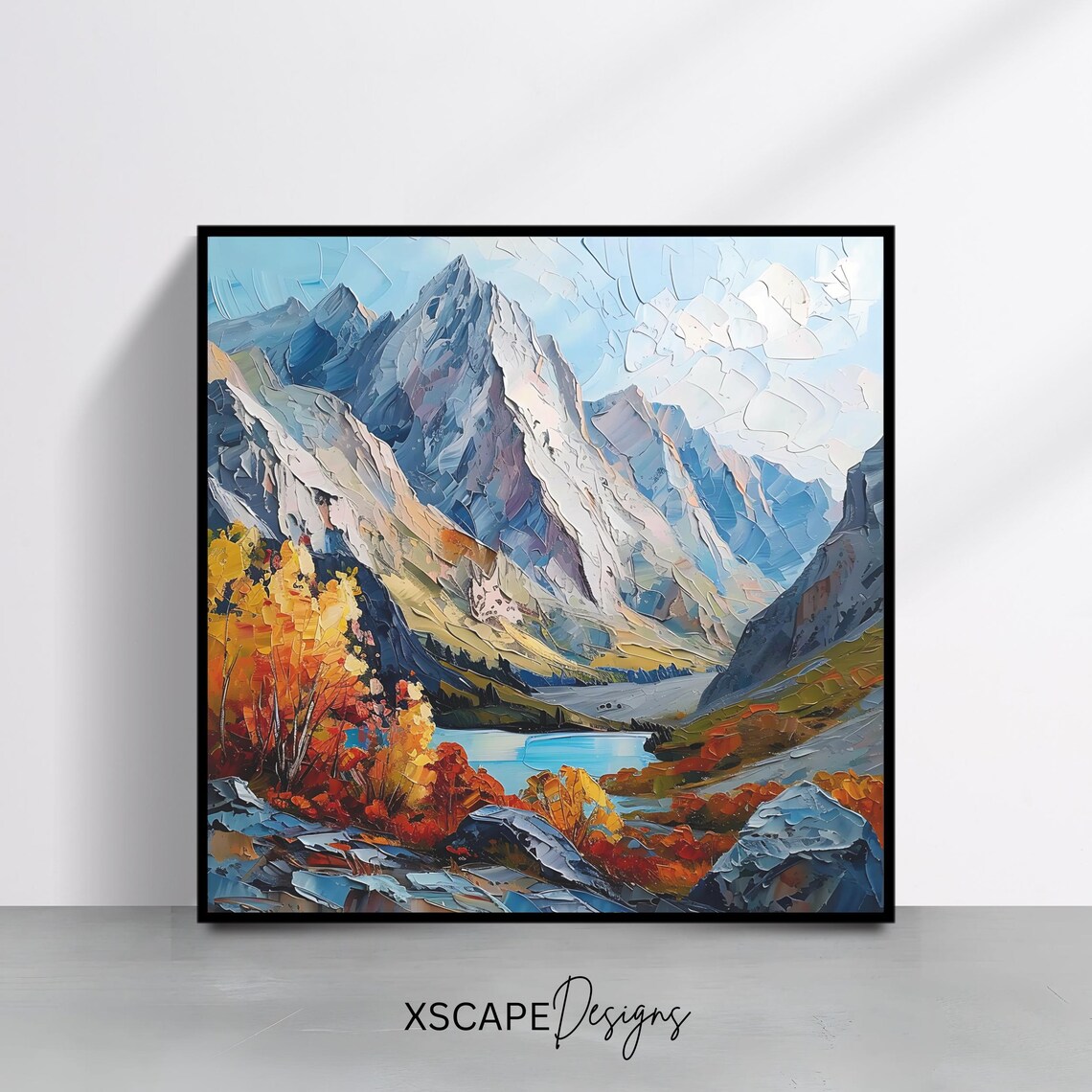 Alpine Mountain Peaks and Lake with Autumn Foliage Landscape Poster