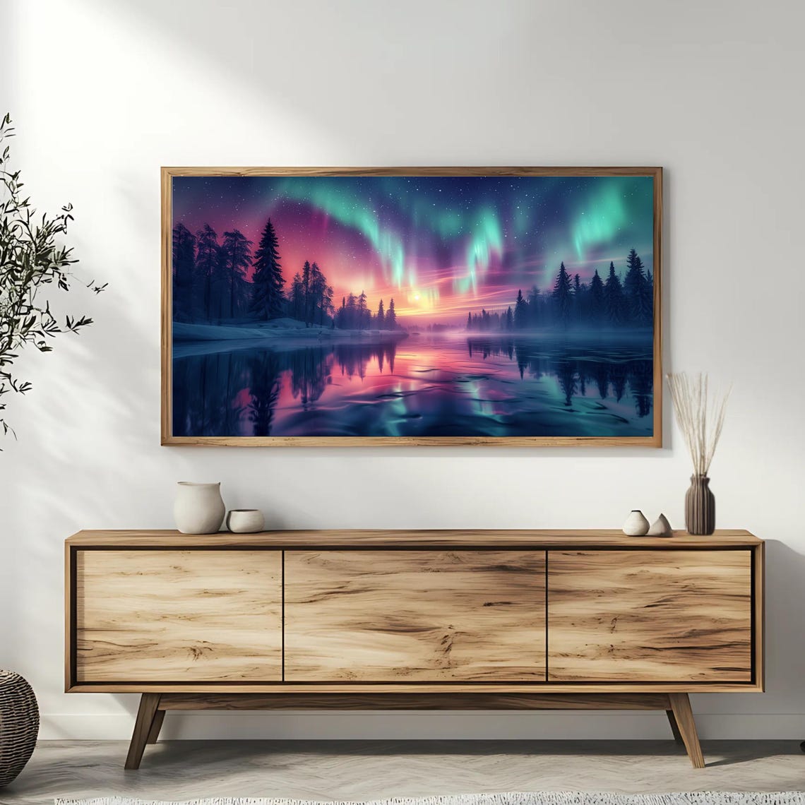 Aurora Northern Lights Winter Lake Pine Forest Night Sky Poster - Image 3