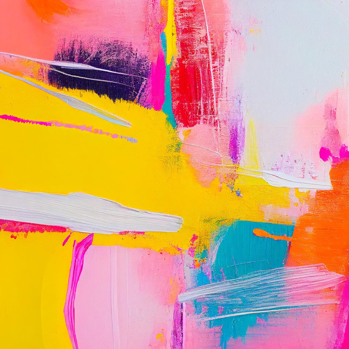 Golden Yellow Coral Pink Teal Expressive Abstract Painting Poster - Image 3