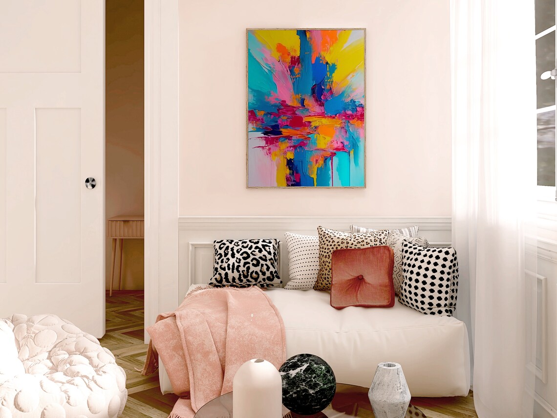 Yellow Teal and Magenta Bold Sweeping Abstract Modern Poster - Image 2