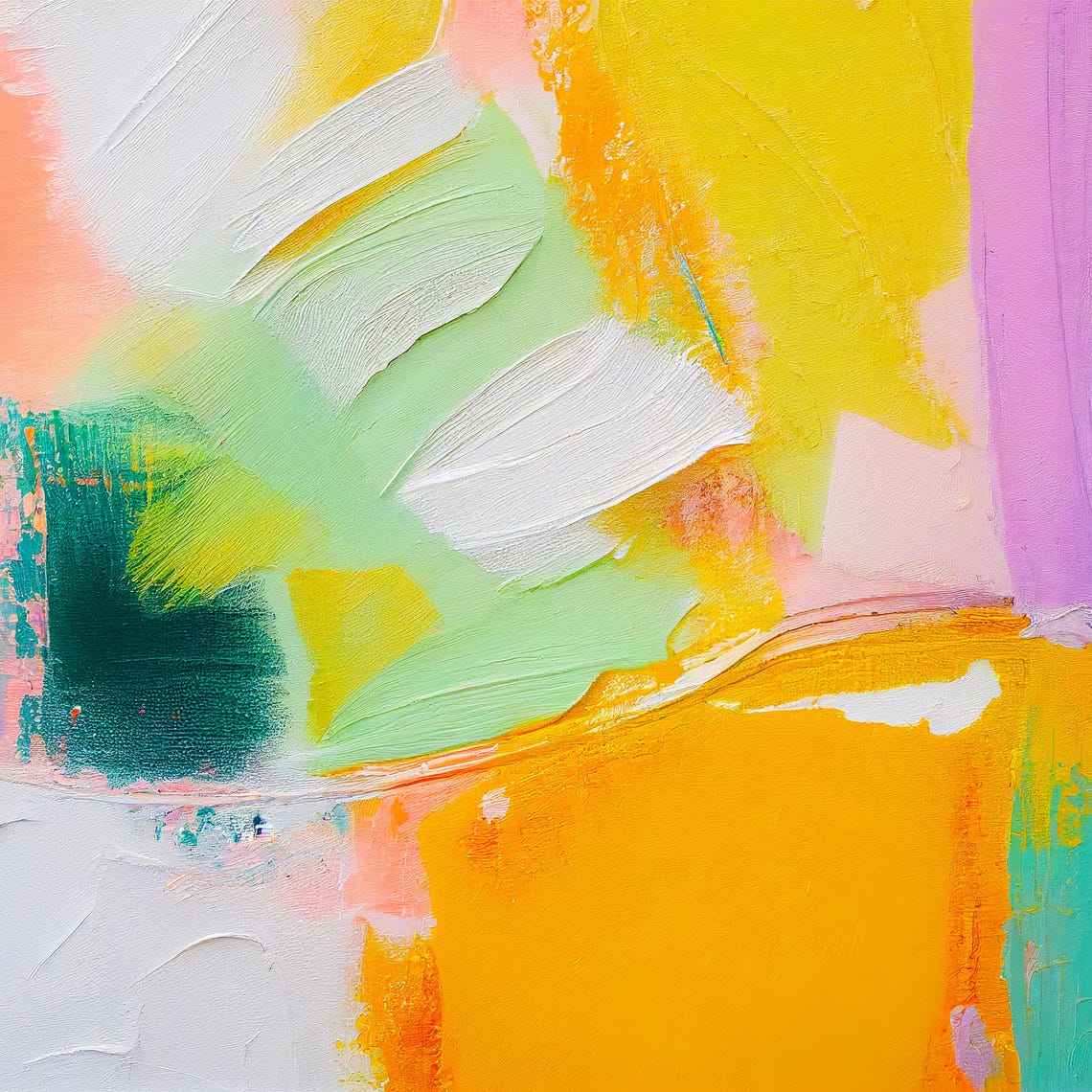 Peach Gold Mint Lavender Brushstroke Soft Abstract Painting Poster - Image 3
